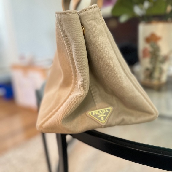 Authentic Prada Canvas Logo Tote Bag – Beige / Off-White - Picture 10 of 16